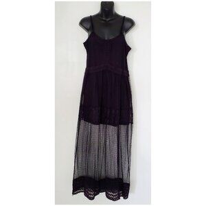 Forever 21 Black Sheer Mesh & Lace Maxi Dress Sleeveless Whimsigoth Size M